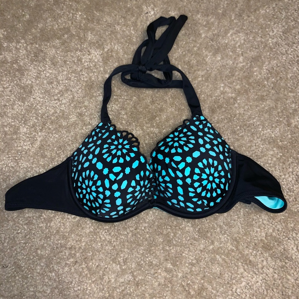 Black and turquoise push up swim top